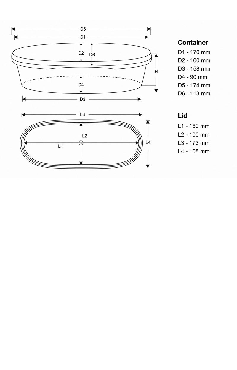 Product specification for the 450 ML oval IML container